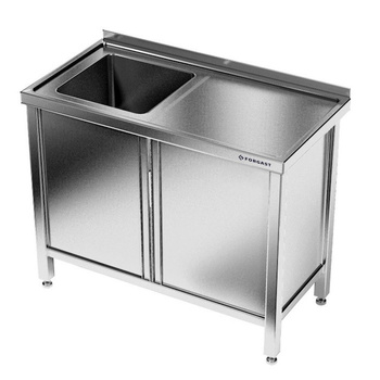 Table en acier inoxydable avec évier 1 bac et armoire 80 cm | FORGAST