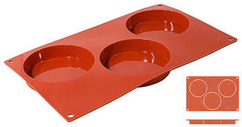 Moule à biscuits en silicone, revêtement antiadhésif, 3 cavités rondes 10x2 cm | CONTACTO 6641/100