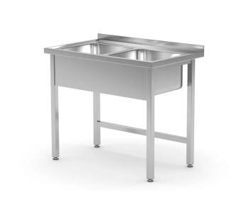 Table en acier inoxydable avec évier à deux bacs, 100x60x85 cm | HENDI 815007