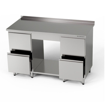 Table de travail en acier inoxydable avec étagère et 2 blocs de 2 tiroirs 220x70x85 cm | FORGAST