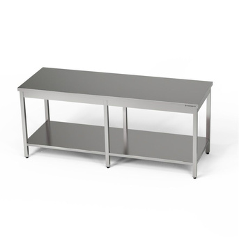 Table de travail centrale en acier inoxydable avec étagère 190x70x85 cm | FORGAST