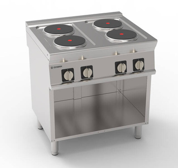 Cuisinière gastronomique électrique 4 plaques Ø 22 cm avec soubassement ouvert | TECNOINOX 716010