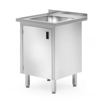 Table avec évier à 1 cuve et placard, 60x60x85 cm | HENDI 813522