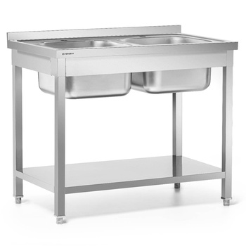 Table inox avec évier 2 bacs avec étagère 120x60x85 à monter | FORGAST FG15340