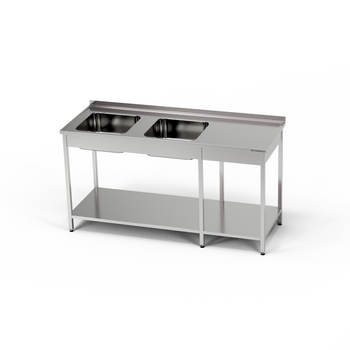 Table en acier inoxydable avec évier à 2 cuves 180x70x85 cm | FORGAST