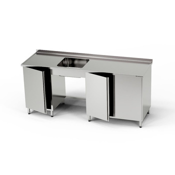 Table en acier inoxydable avec évier à 1 cuve et 2 armoires 230x70x85 cm | FORGAST