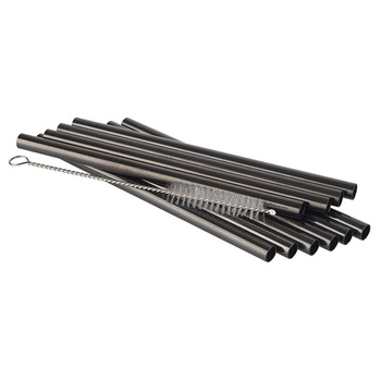 Set de pailles à boire en acier inoxydable 15 cm, 10 pièces, couleur noire | APS 93392