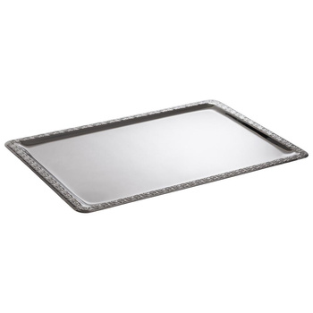 Plateau SCHÖNER ESSEN, avec bord décoratif, en acier inoxydable, 60x40x1 cm | APS 385