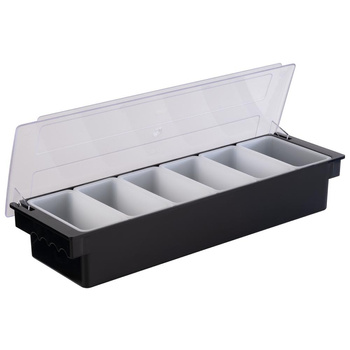 Récipient de bar pour garnitures à cocktails, 6 compartiments, 500 ml, 50x15.5x10 cm | APS 93171