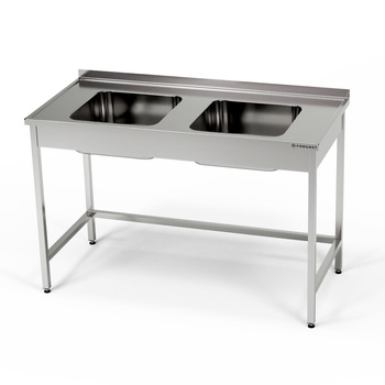 Table en acier inoxydable avec évier à 2 bacs 120x70x85 cm | FORGAST