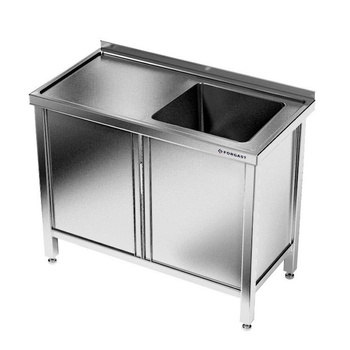 Table en acier inoxydable avec évier 1 bac et placard 120 cm | FORGAST
