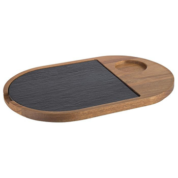Planche de service FUSIONA avec plateau en ardoise, marron, 28x17,5x2 cm | APS 814