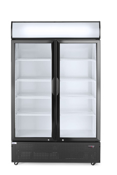 Vitrine réfrigérée avec panneau lumineux, 681 l, 2 portes, aluminium blanc, 2-10°C | ARKTIC 233795
