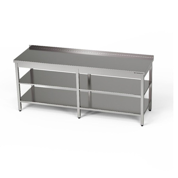 Table de travail en acier inoxydable avec deux étagères 180x70x85 cm | FORGAST