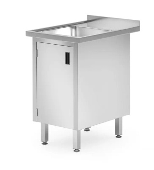Table avec évier 1 bac et placard, 60x70x85 cm | HENDI 813546