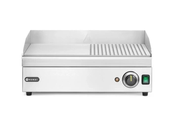 Plaque de grill électrique Kitchen Line, 1/2 lisse 1/2 rainurée, 2,4 kW, 51,8x33 cm | HENDI 154946