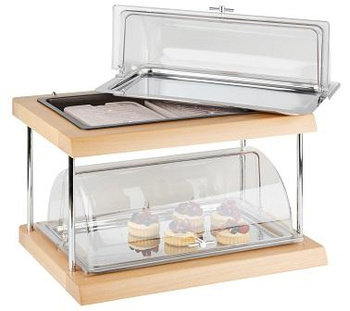 Vitrine de buffet avec élément réfrigérant, à deux niveaux DOPPELDECKER GN 1/1, marron, 60x41x36 cm | APS 11541