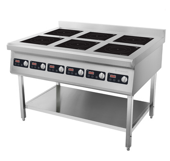 Cuisine à induction 6 zones sur soubassement, 6x3,5 kW, 2x400 V | FORGAST FG09038