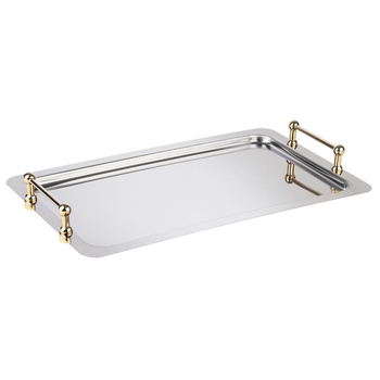 Plateau gastronomique GN 1/1 BUFFET STAR, acier inoxydable, poignées dorées, 53x32,5x6,5 cm | APS 11155