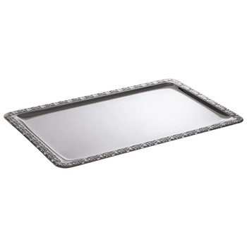 Plateau SCHÖNER ESSEN, avec bord décoratif, en acier inoxydable, 54x34x2 cm | APS 388