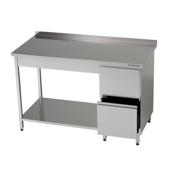 Table de travail en acier inoxydable avec bloc de tiroirs et étagère inférieure 220x60x85 cm | FORGAST