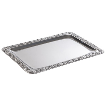 Plateau SCHÖNER ESSEN, avec bord ornemental, en acier inoxydable, 35x24x1,5 cm | APS 383