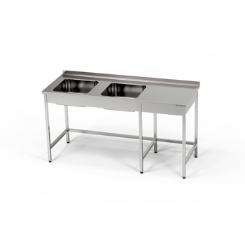 Table en acier inoxydable avec évier à 2 bacs 200x60x85 cm | FORGAST
