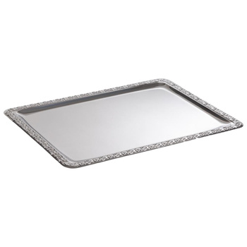 Plateau SCHÖNER ESSEN, avec bord ornemental, en acier inoxydable, 50x36x2 cm | APS 381
