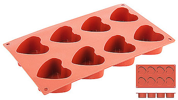 Moule pour biscuits en forme de cœur, en silicone, 8 cavités 30 x 17,5 cm | CONTACTO 6648/060