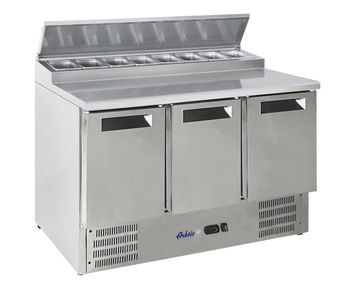 Table réfrigérée 3-portes pour salades avec superstructure, 368 l, 8x GN1/6 | HENDI 236239