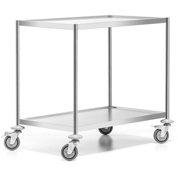 Chariot de service en acier inoxydable à 2 étagères plates sans poignées | FORGAST FG01012
