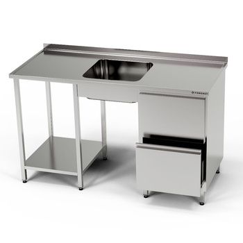Table inox avec évier 1 cuve et bloc de 2 tiroirs 210x70x85 cm | FORGAST