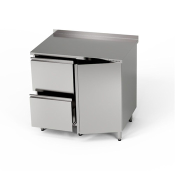 Table de travail inox avec armoire et bloc de tiroirs 90x70x85 cm | FORGAST