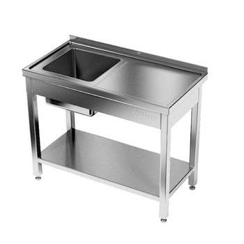 Table en acier inoxydable avec évier 1 bac et étagère 120x60x85 cm | FORGAST