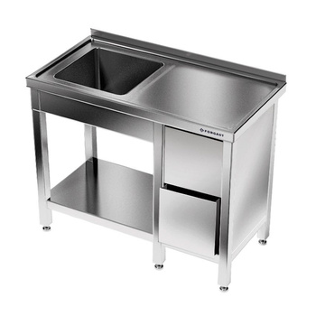 Table inox avec évier 1 bac et bloc de tiroirs 100x60x85 cm | FORGAST