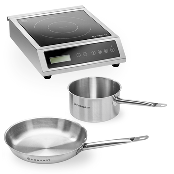 ENSEMBLE Réchaud à induction 3,5 kW avec poêle en acier et casserole | FORGAST FG09030K