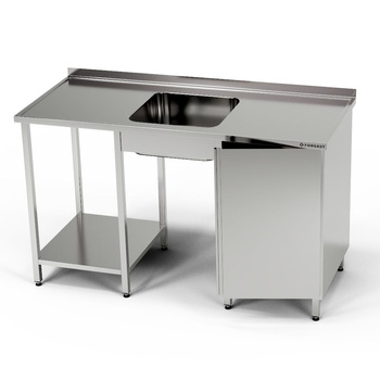 Table en acier inoxydable avec évier 1 bac, armoire et étagère 280x60x85 cm | FORGAST