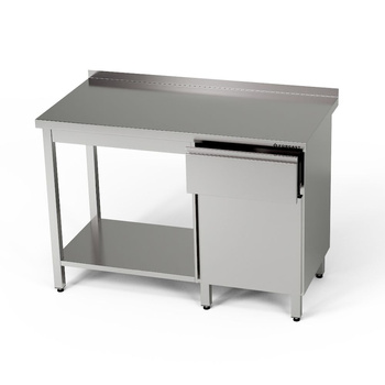 Table de travail en acier inoxydable avec armoire, tiroir et étagère 140x60x85 cm | FORGAST