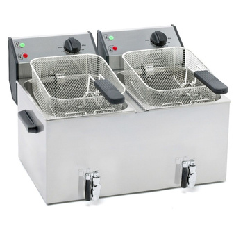 Friteuse électrique à 2 cuves avec robinet, 2x8 L, zone froide | ROLLER GRILL FD80DR