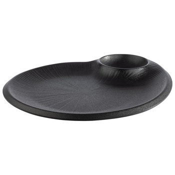 Assiette NERO avec coupelle pour dips, noir, 30x25x2.5 cm | APS 85075