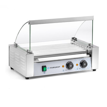 Gril à hot-dogs à rouleaux avec protection en verre, 7 rouleaux, 1,05 kW, 230 V | FORGAST FG09600