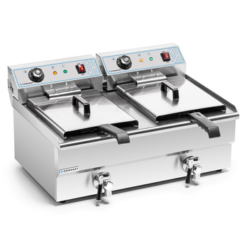Friteuse électrique 2 cuves 2x16L avec robinet de vidange, zone froide, 10 kW, 230 V | FORGAST FG09016