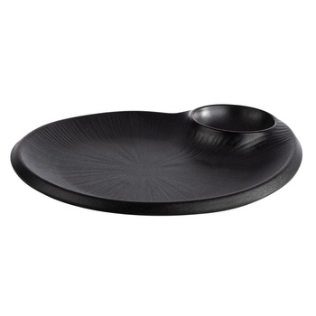 Assiette NERO avec coupelle pour dips, noire, 24x20x2.5 cm | APS 85074