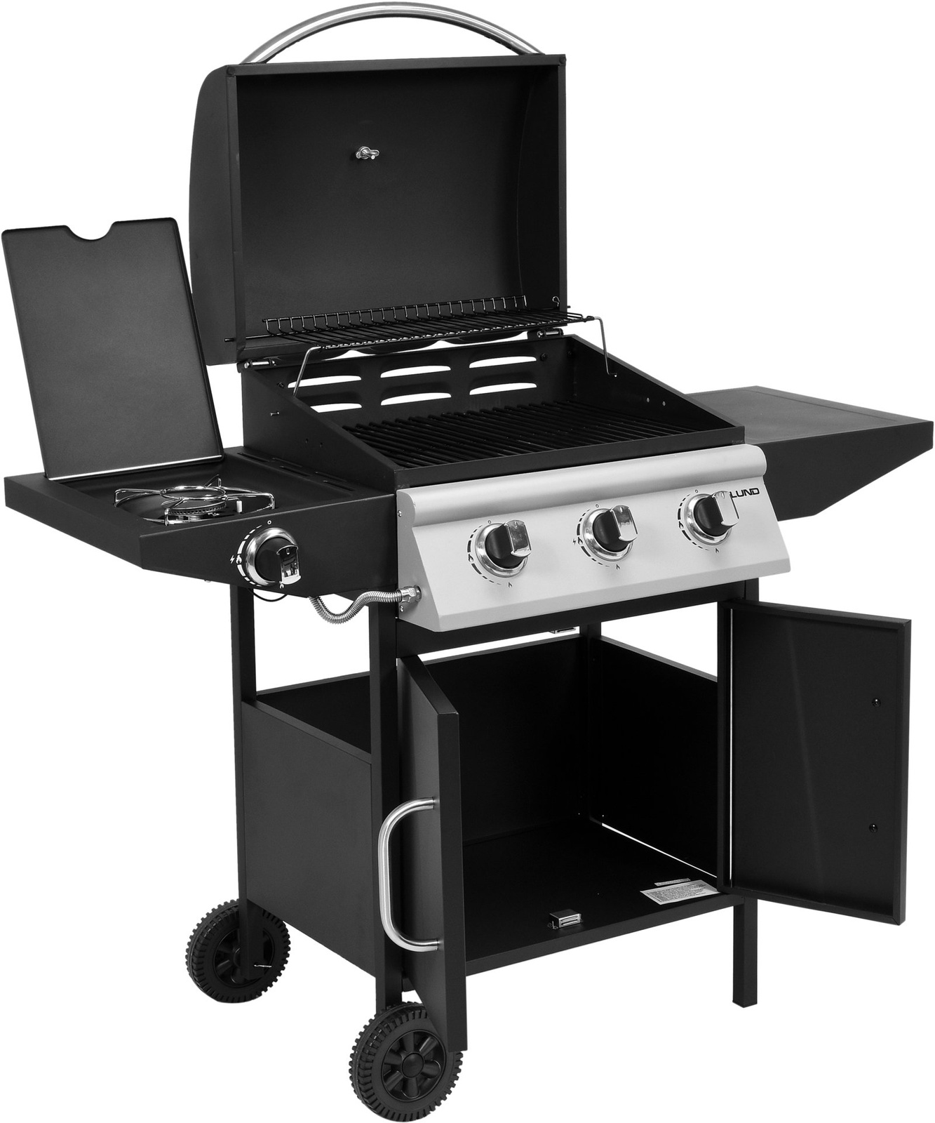Barbecue à gaz BAVEN, 3+1, avec armoire, noir, 12,8 kW | LUND 99642