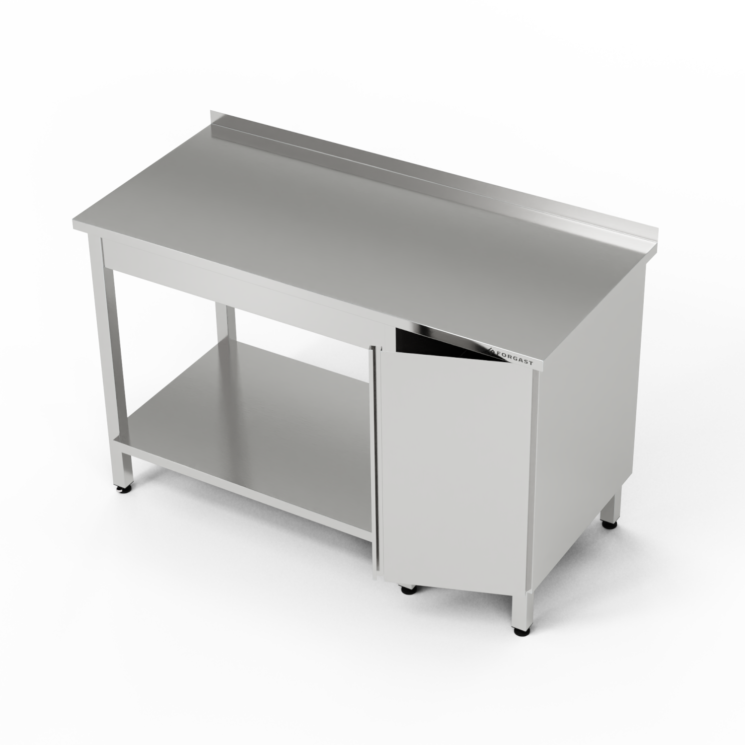 Table de travail en acier inoxydable avec placard et étagère inférieure 180x70x85 cm | FORGAST
