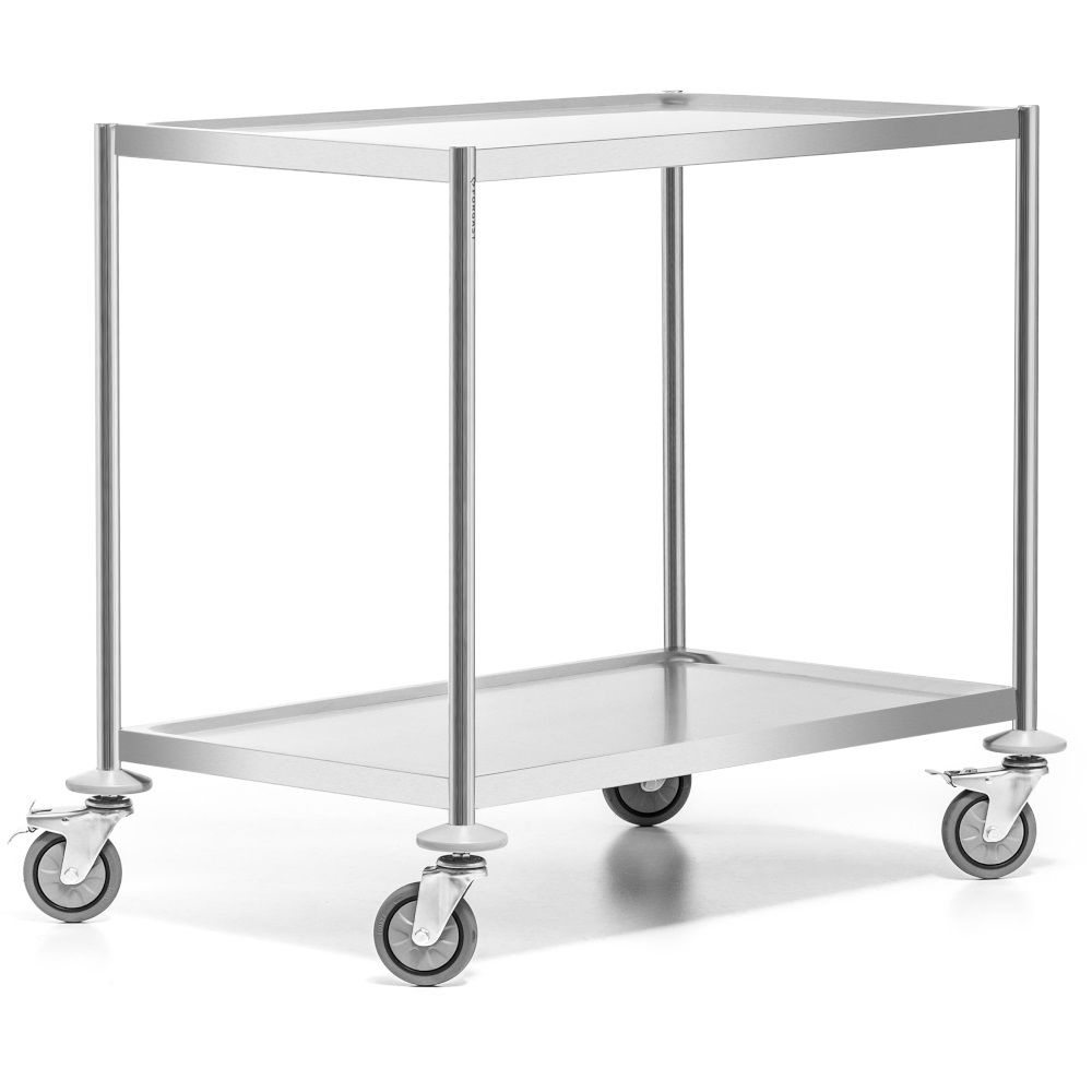 Chariot de service en acier inoxydable à 2 étagères plates sans poignées | FORGAST FG01012