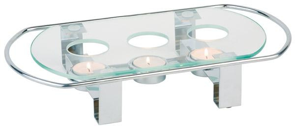 Chauffe-plat de table à bougies chauffe-plat, métal chromé, verre | APS 35065