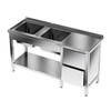 Table en acier inoxydable avec évier à 2 bacs 240x70x85 cm | FORGAST