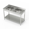 Table en acier inoxydable avec évier à 2 bacs et étagère 100x60x85 cm | FORGAST