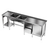 Table en acier inoxydable avec évier à 2 bacs 270x70x85 cm | FORGAST